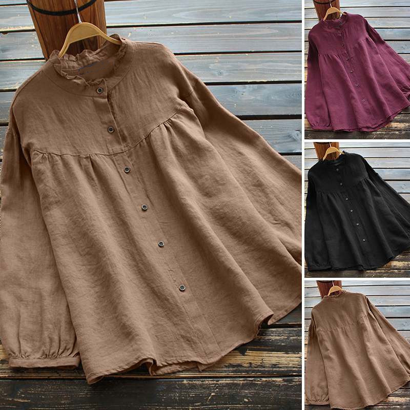 Women's Autumn Shirt 2026 Ruffled Casual Shirt Long Sleeve Women's Shirt Buttoned Large Waist-Tie Blouse