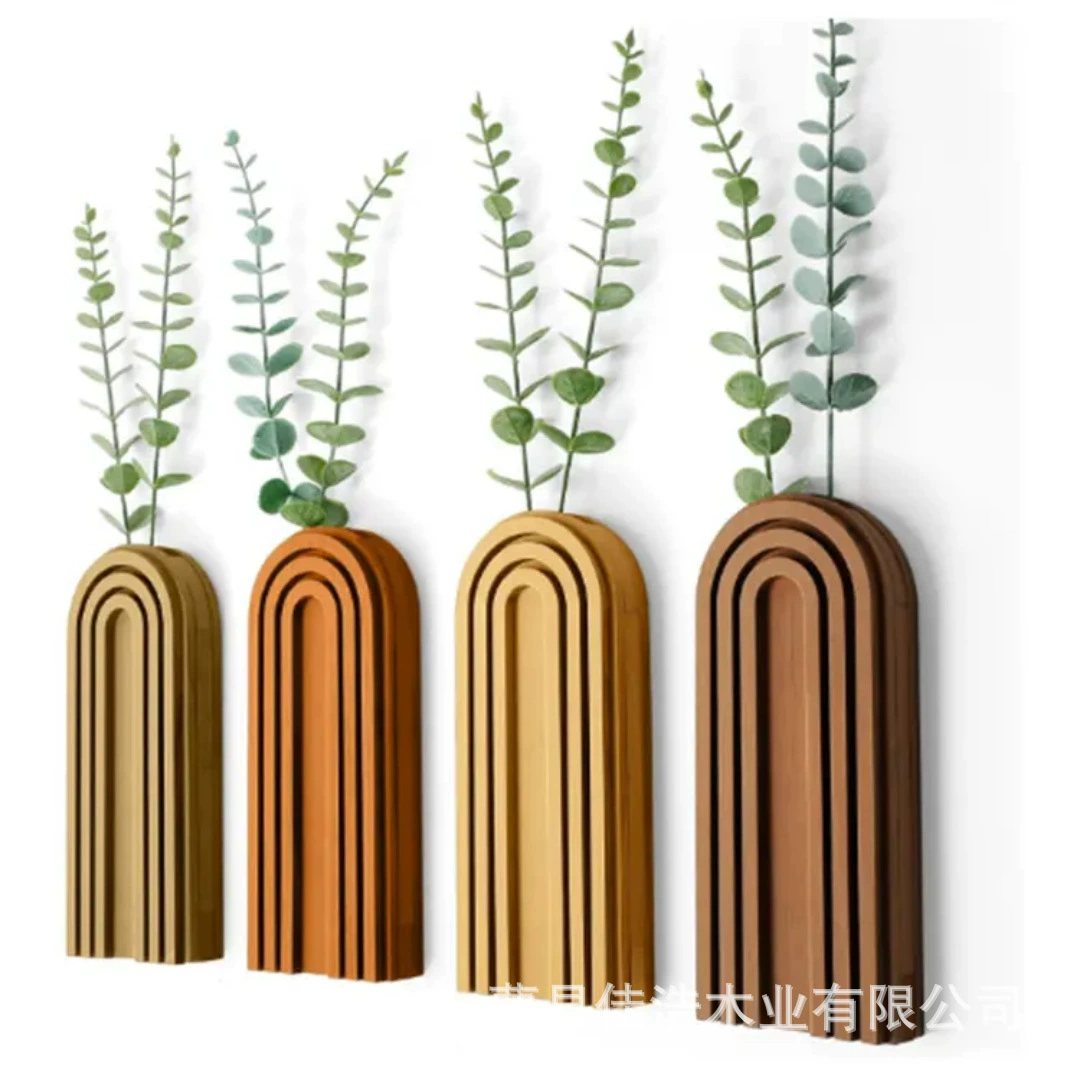 Деревянная настенная ваза, вешалка для дома, настенная подвесная ваза для хранения сушеных цветов и зеленых растений, домашний богемный держатель для вазы