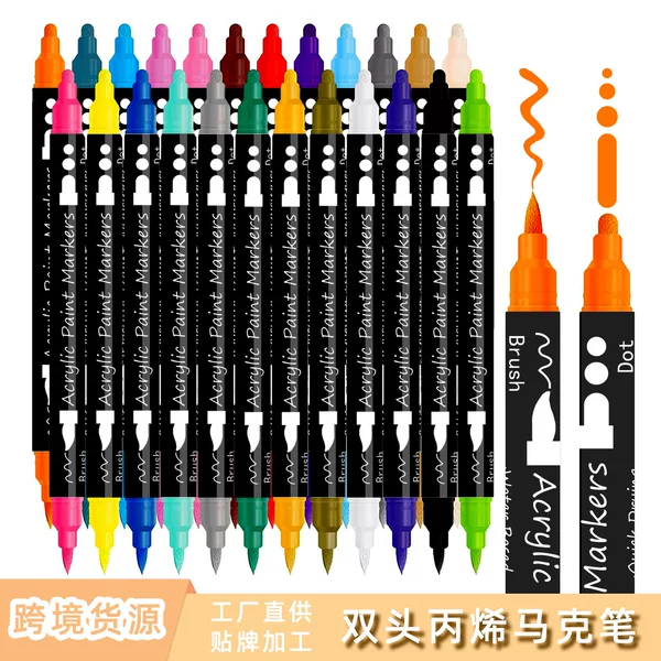 Cross-border double-head acrylic pen opaque color stackable graffiti soft head one hard one soft studio brush acrylic marker pen