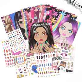 新品儿童贴纸活动书套装Nail Design Book女孩涂色换妆美甲贴纸书