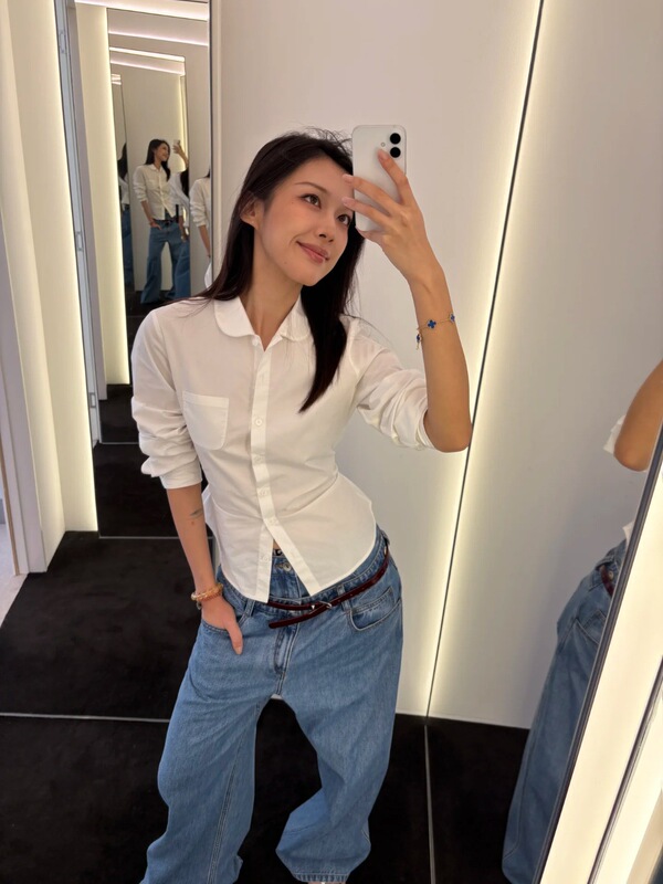 RA新品甜美娃娃领系带衬衫叠穿内搭纯色百搭休闲长袖上衣南油女装|undefined