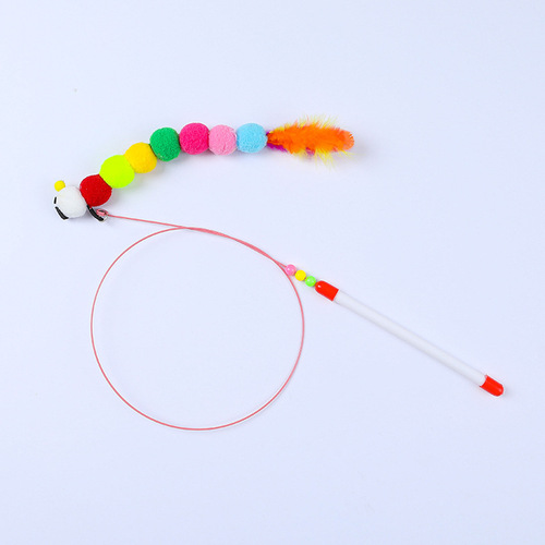 Cat toy cat tease stick, self-pleasure and boredom relief with bell, hand-held long pole cat fighting artifact, steel wire feather cat tease stick