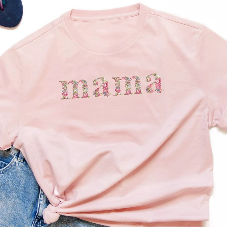 Цветочная вышивка с короткими рукавами цветочная футболка машина вышивка 1 волновое слово