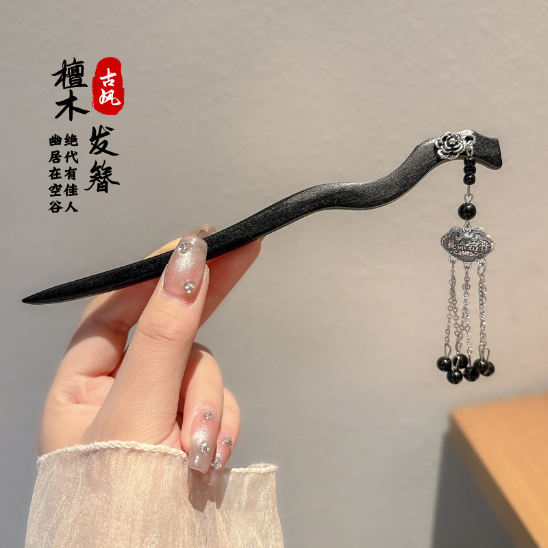 Pinzas de cabello de madera para mujeres nuevos pinzas de estilo chino de alto nivel diarios vestido de caballo de viaje antiguo sándalo bandeja de cabello pinzas de cabello tocado