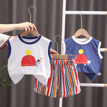 童裝22夏季圓領背心兩件套韓版新款1-3-4-5歲男孩幼兒園套裝代發
