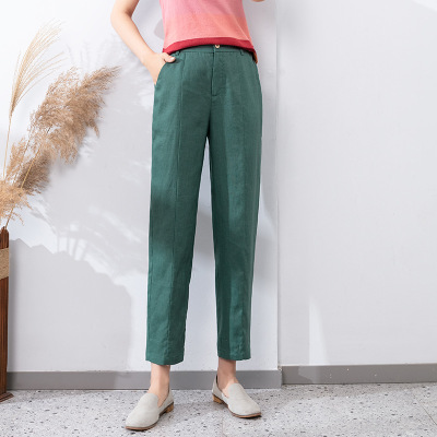 2021夏季新款大码哈伦裤女薄款宽松九分裤亚麻女裤休闲裤小脚裤子
