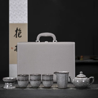 黑冰花办公室新款杯子套装汝窑茶壶功夫茶具家用泡茶盖碗茶logo