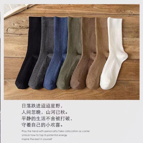 Socks Men's Long Socks Solid Color Simple Mid-Leg Four Seasons Men's Socks Long High-Leg Trendy Business Casual