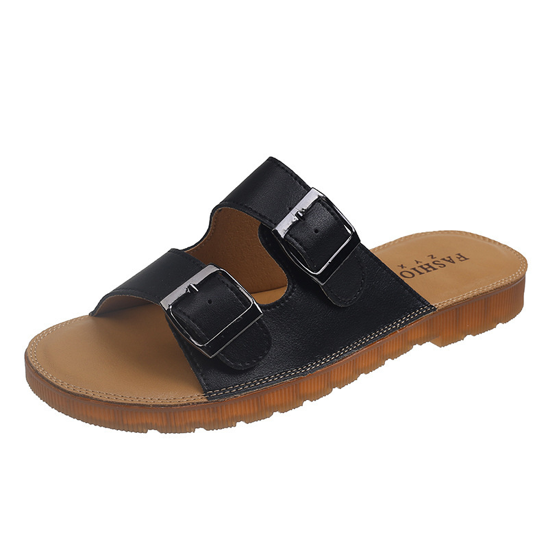 Echt leer Oxford-slippers met zachte zolen Dames zomer bovenkleding 2023 nieuwe all-match strandsandalen met riemgesp_voghion.com
