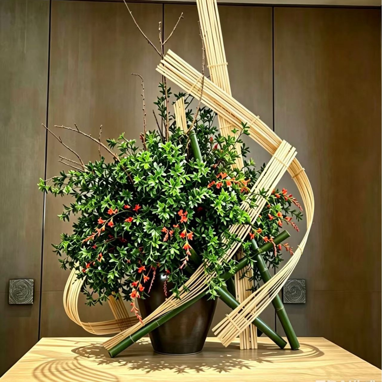海虹景观售楼处商场大型桌面花艺装饰禅意中式风格假植物插花摆设