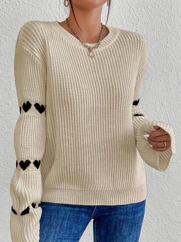 国境を越えた対外貿易婦人服セーター秋冬純色ゆるい愛ジャカードニットプルオーバー|undefined