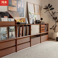 北欧实木书柜家用落地多功能电视柜客厅靠墙复古隔断收纳柜储物柜