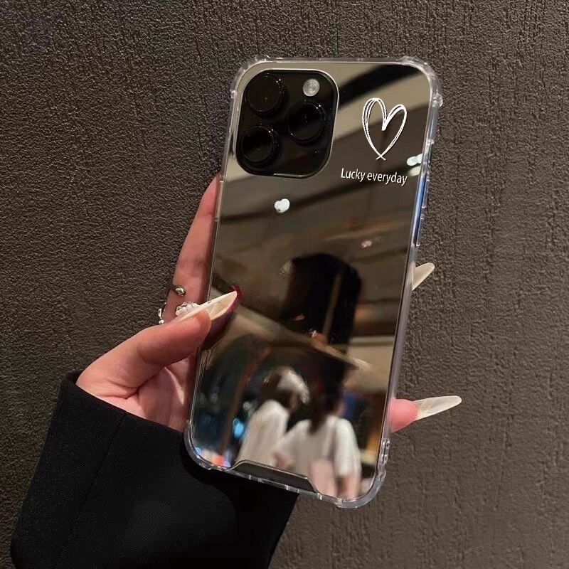Mirror Case with Simple Lines and Heart Design Suitable for iPhone 18/17/16 Apple 14 Phone Case Iphone15Pro