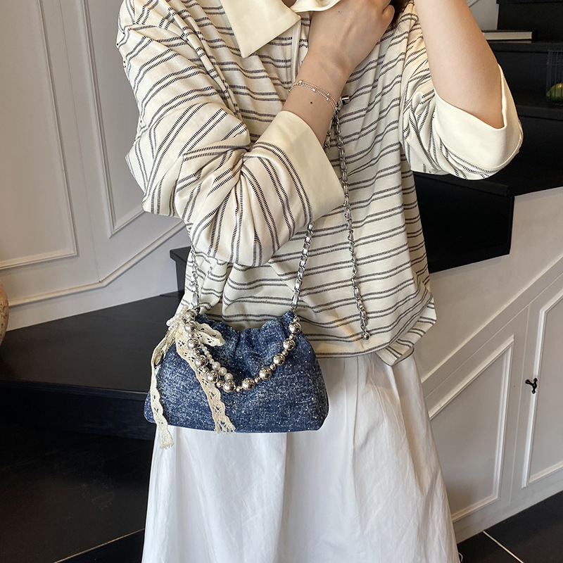 Bolso de cubo de moda coreana 2025 nuevo bolso con cuentas gypsophila bolso de hombro con diamantes bolso de mensajero de cadena mujer