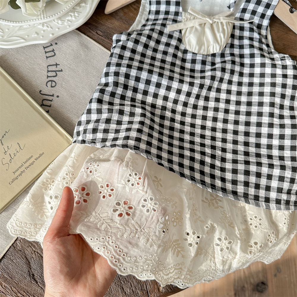 Vestido de verano pastoral de siete niñas con limón salado, nuevo bebé, vestido de verano rojo para niños, falda de algodón a cuadros de estilo occidental
