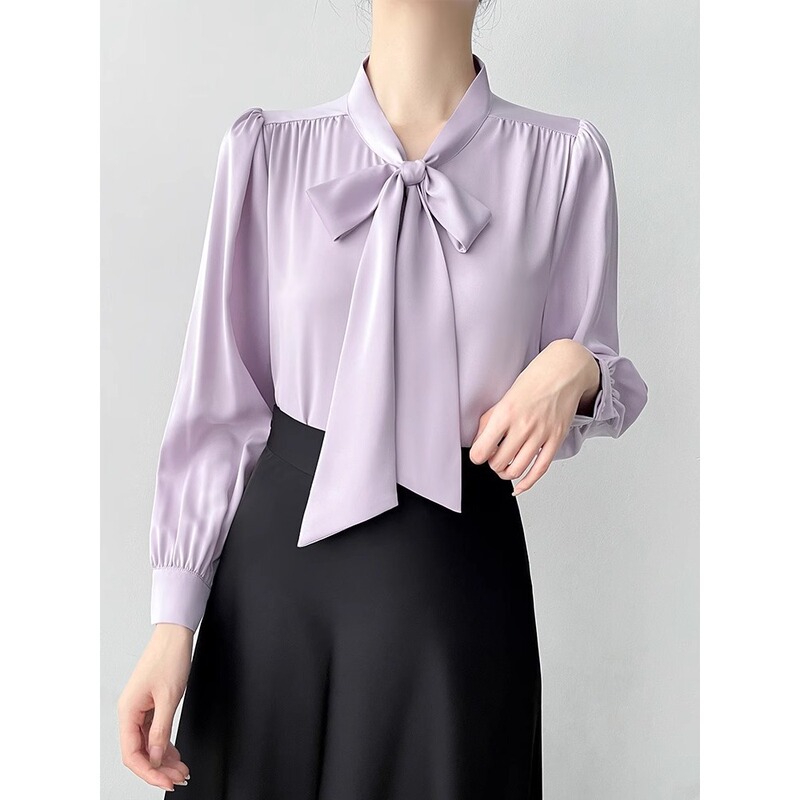 French Bow Shirt Women's Long-Sleeved High-End Work Clothing Professional Elegant Ribbon Women's Shirt A3363