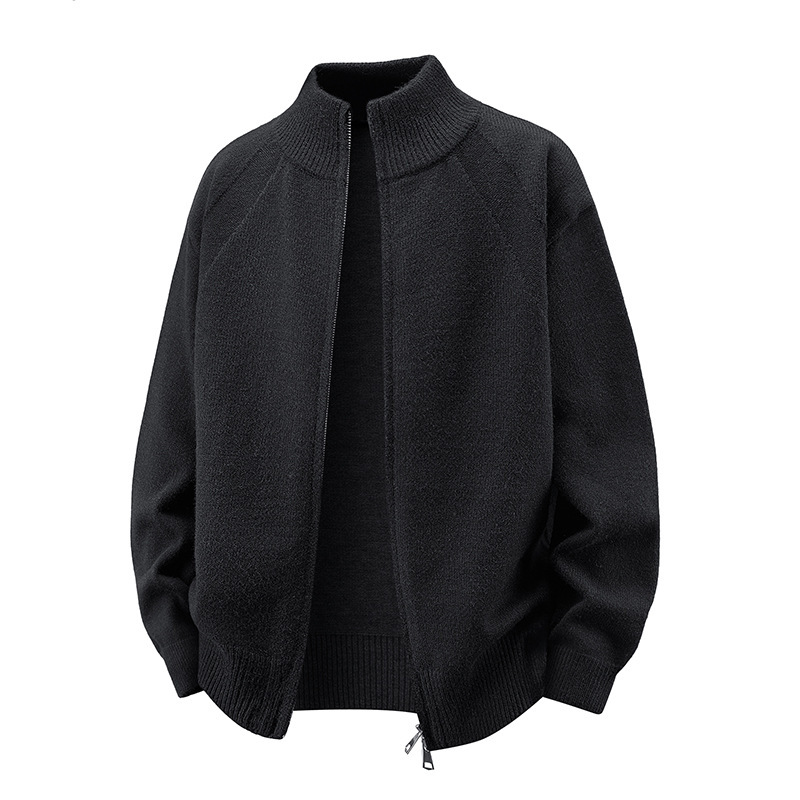 Explosiones transfronterizas de tamaño europeo de gran tamaño de cuello de pie cardigán chaqueta suéter de punto suéter de hombre doble cremallera fábrica al por mayor