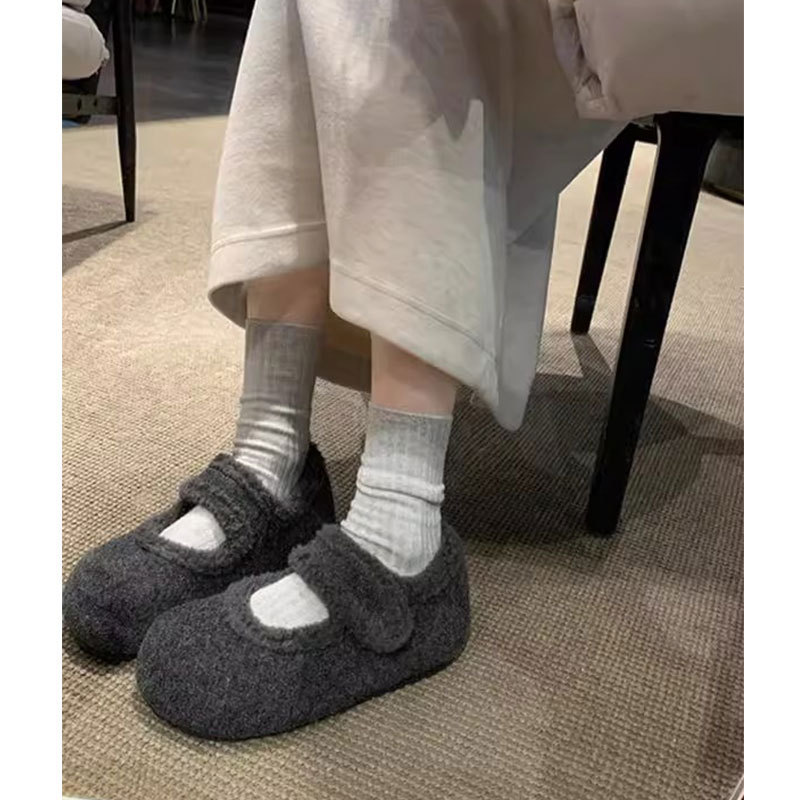 加绒玛丽珍鞋女冬毛毛鞋2025年新款内增高毛呢料配大衣勃肯棉鞋子|undefined