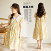 Summer children's skirt, fresh dress, suitable for teen, with short sleeve, Korean style, flowered