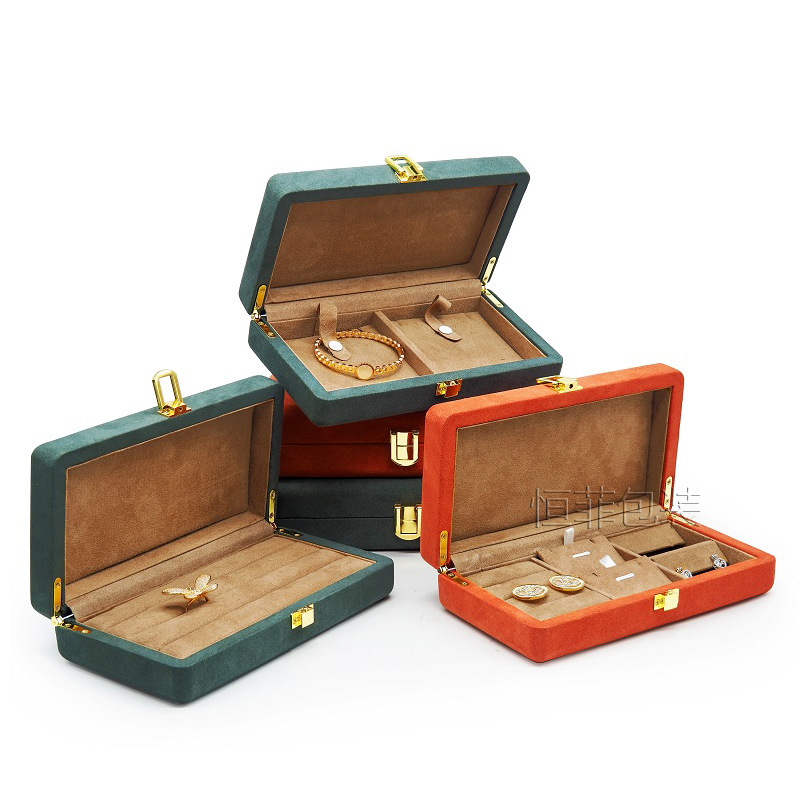 便携式圆角高端超纤珠宝首饰收纳包装盒子批发旅行戒指项链储藏箱