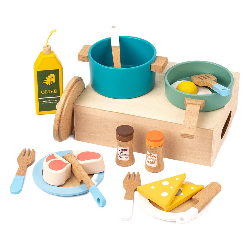 Niños transfronterizos de Kindergarten educativo de madera mini simulación traje de cocina para niñas cocinar y cocinar Play House Juguetes