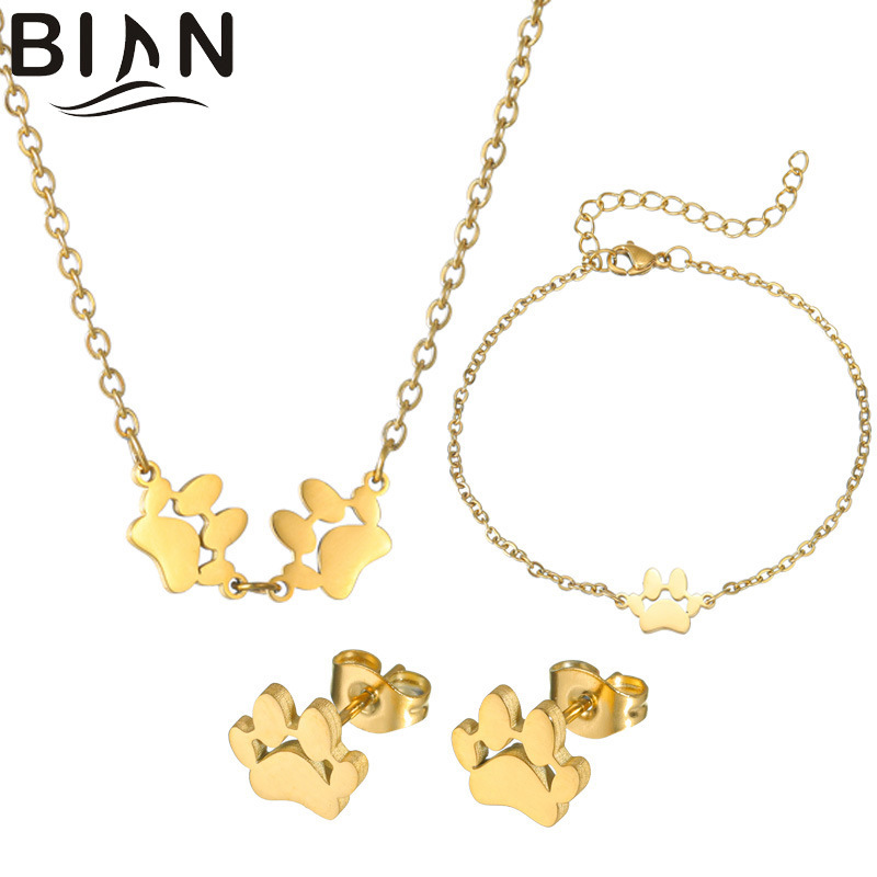 DIY Laser Engraving Cat's Claw Stainless Steel Pendant Necklace Women's Cross-border New Style Temperament Simple Bracelet Earrings suit DIY Laser Engraving Cat's Claw Stainless Steel Pendant Necklace Women's Cross-border New Style Temperament Simple Bracelet Earrings suit
