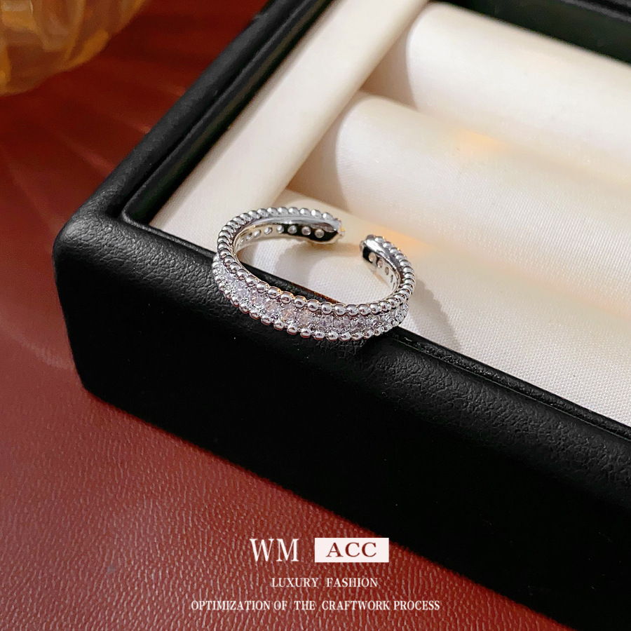 micro inlaid zircon open ring two-piece set fashion commuter versatile exquisite index finger ring light luxury high-grade bracelet for women