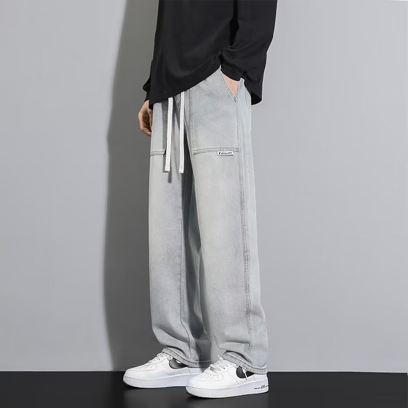 Jeans para hombre 2024 primavera y otoño nuevos pantalones casuales rectos sueltos drapeados pantalones anchos de talla grande