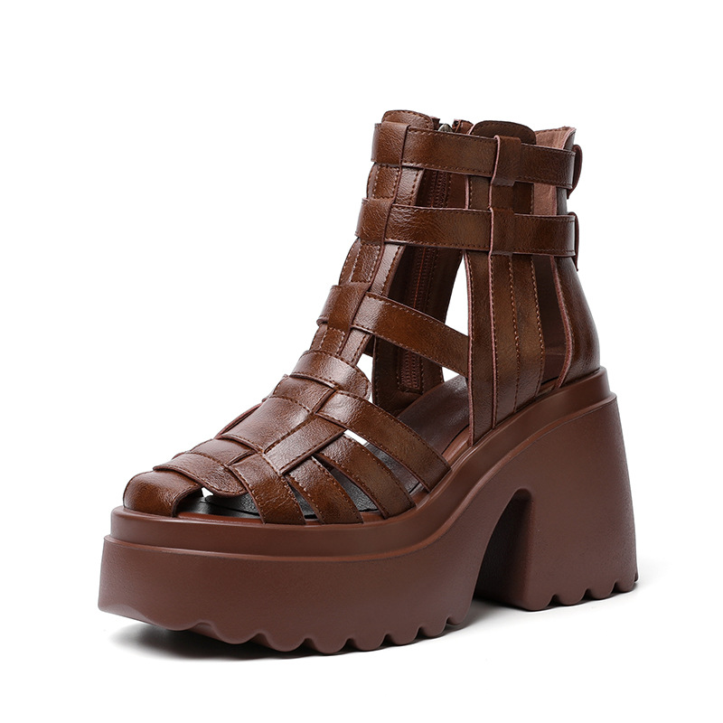 Boot cổ thấp nữ đế tăng chiều cao 10 cm, phong cách martin, thiết kế hở mũi cách điệu — màu đen