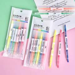 韓国創意ダブルヘッド2色蛍光ペン6本の学生マークの重点線マークの手書きペンの落書きペン