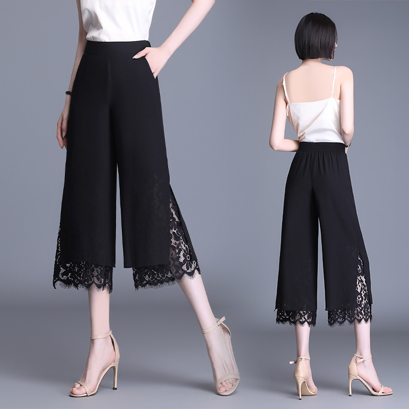 Women's Summer Thin Wide-Leg Pants with Slits, 2026 New High-Waisted Black Loose Slimming Chiffon Cropped Straight Pants