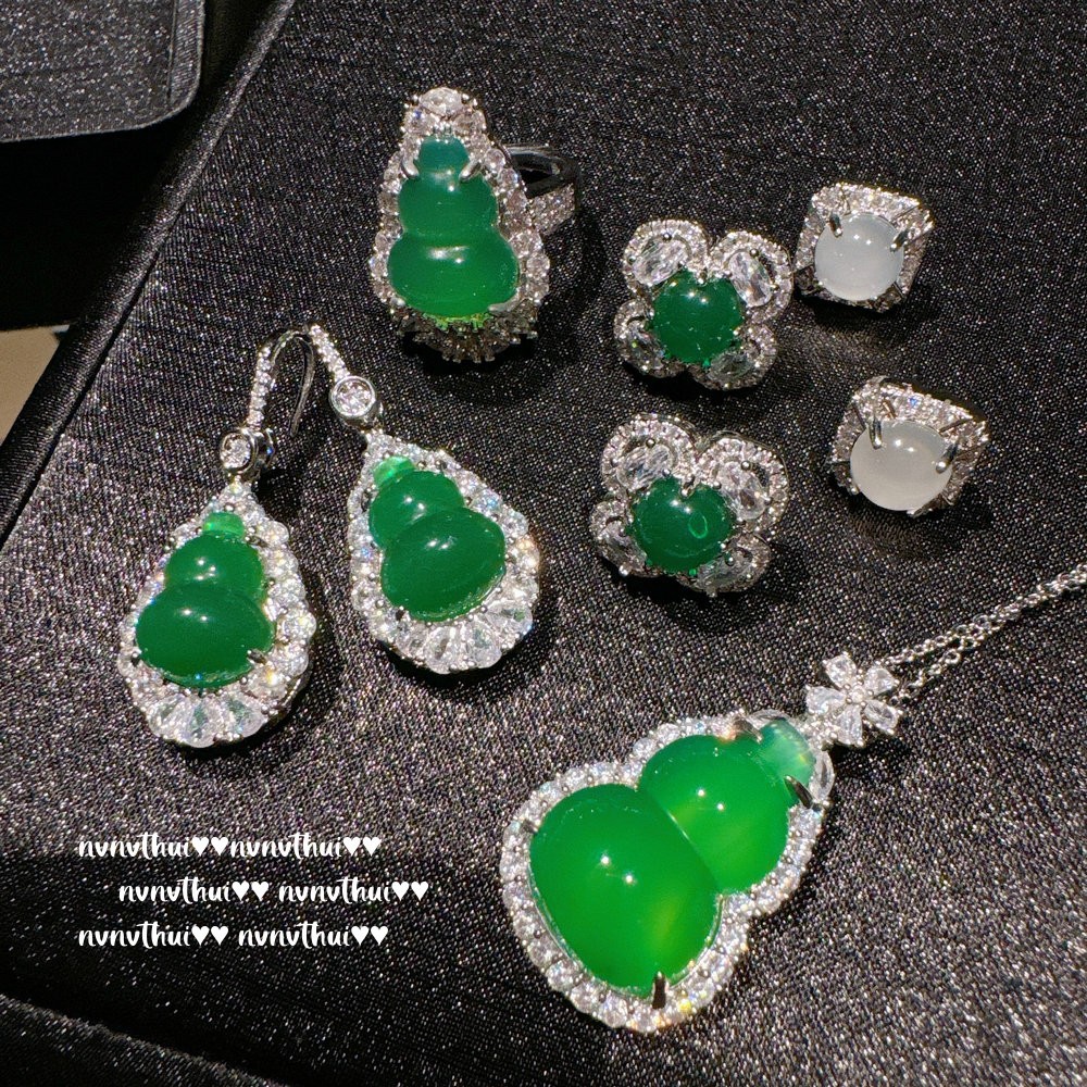 brazil green chalcedony gourd fu lu earrings new chinese style mimi green chalcedony gourd ring necklace suit