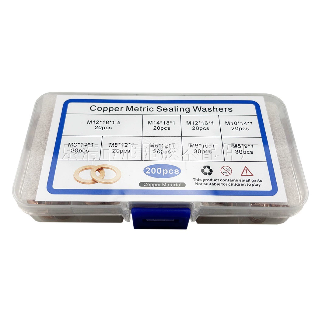 200 шт. медных шайб в упаковке, маслосъемные кольца, плоские шайбы, отожженные медные прокладки