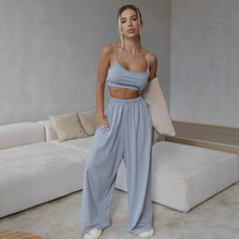 欧美俄罗斯跨境新款女装时尚吊带裹胸背心阔腿长裤套装两件家居服