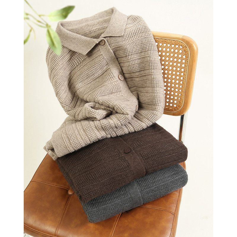 老钱风男士重磅翻领毛衣针织衫宽松复古休闲百搭情侣长袖开衫外套