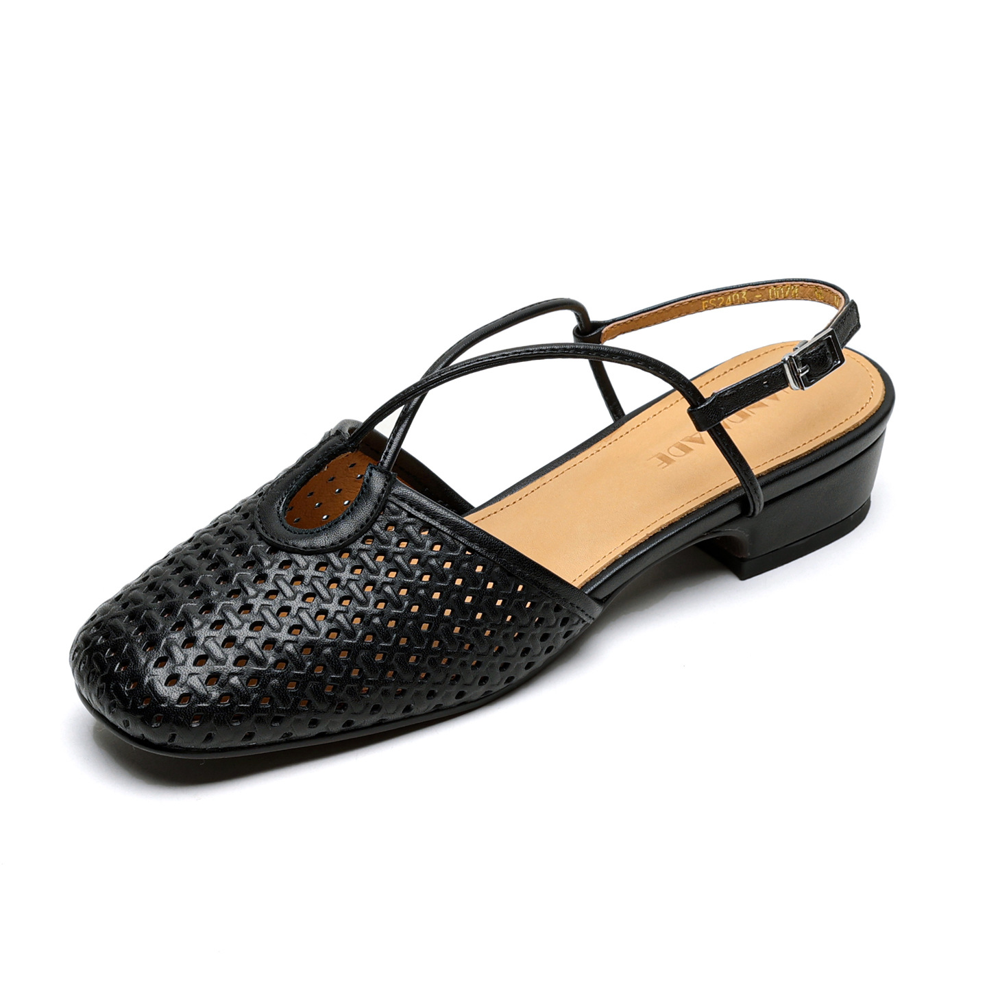 Sandal nữ Mary Jane quai chéo hở gót, gót thô 3 cm, mũi tròn bít — đen chi tiết 30
