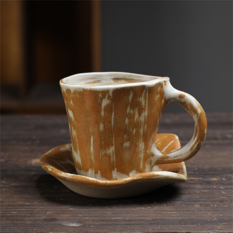 Estilo japonés vintage de cerámica taza de café y platillo traje creativo regalo taza de té de la tarde taza de café de gres