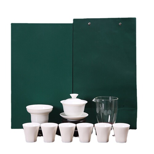Sheer Jade White Porcelain Gongfu Tea Set Home Office Gaiwan Tea Cups Ceramic High-End Gift Custom Logo