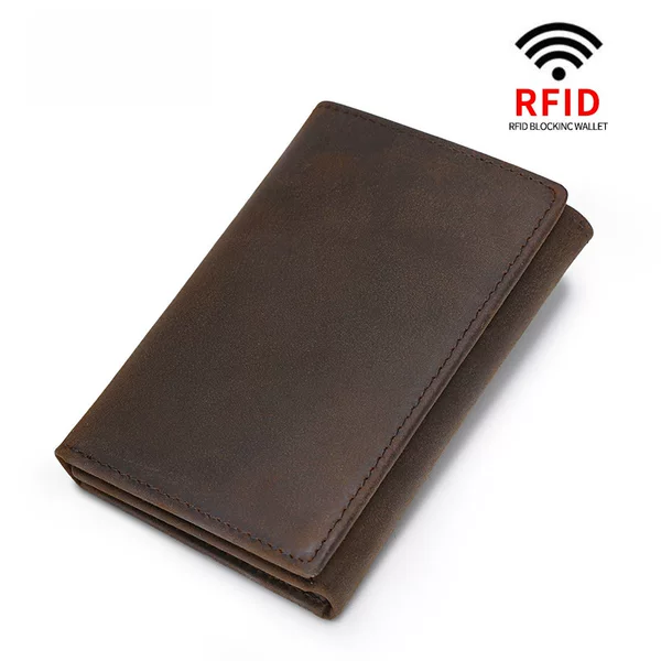Cross-Border Men's Genuine Leather Wallet, Vintage Crazy Horse Leather, 70% off Card Slots, Rfid Anti-Theft, Multi-Card Slot Coin Purse Card Holder