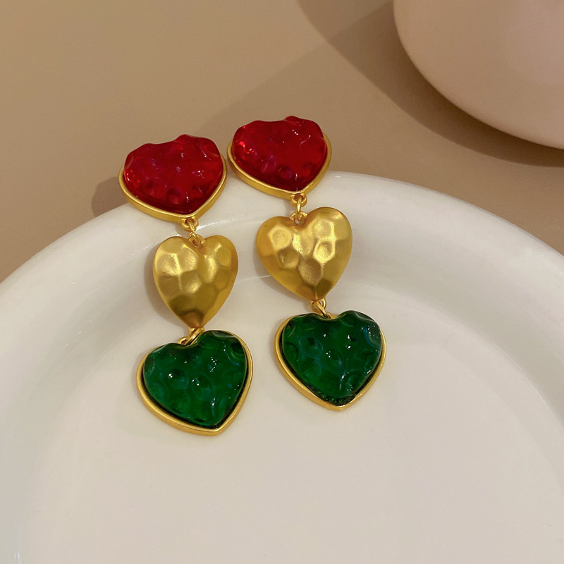 Retro Heart Shape Copper Plating Resin Earrings 1 Pair