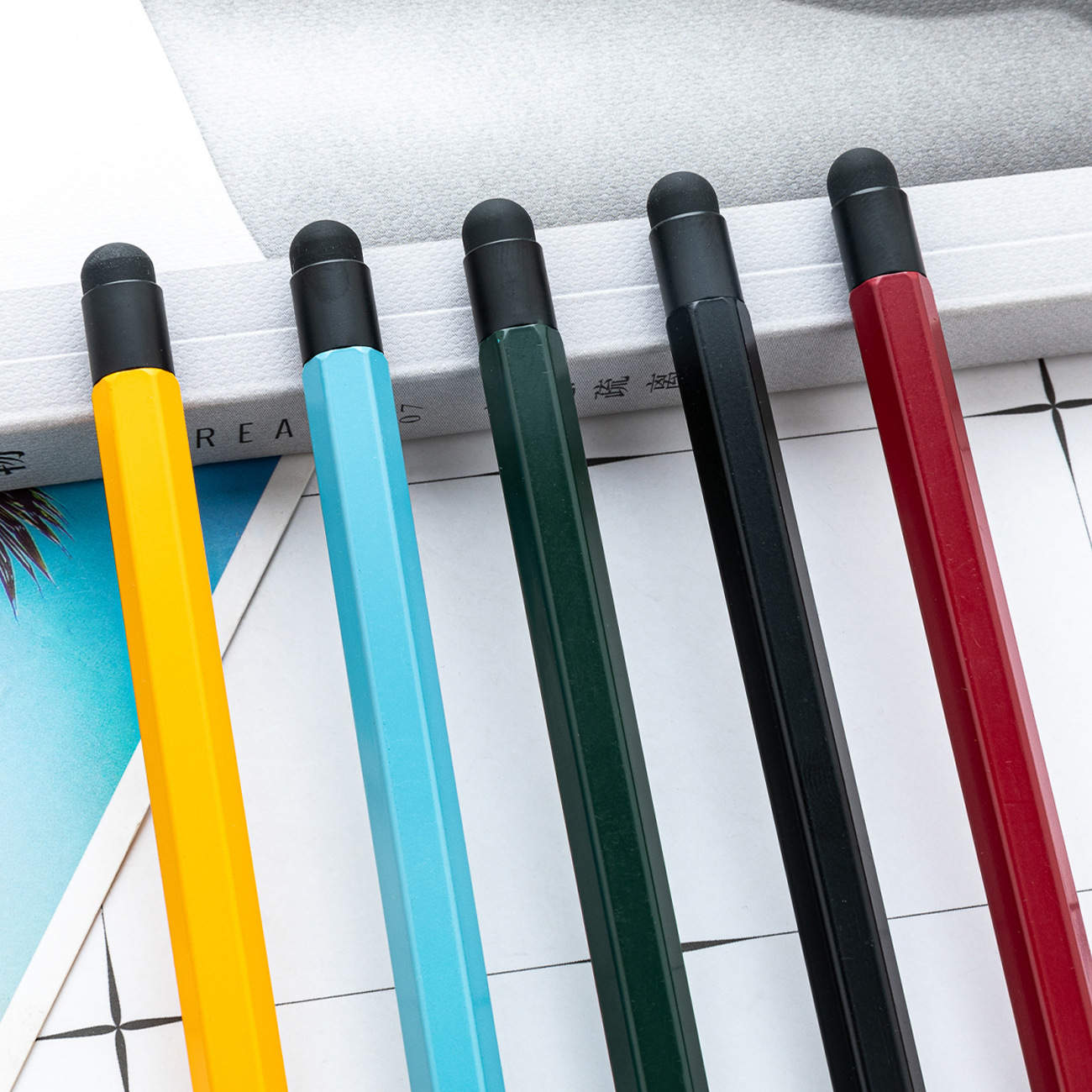 Tecnología negra sin afilar lápiz eterno para dibujar escritura no es fácil de romper lápiz capacitivo de pantalla táctil lápiz hexagonal