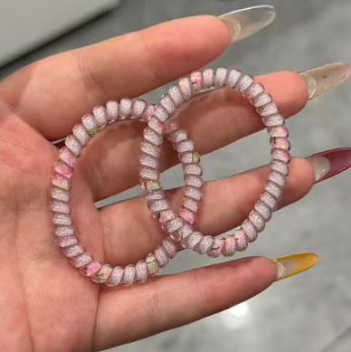 5번 전화기 머리끈 - 연핑크 슬림형 약 4.5cm
