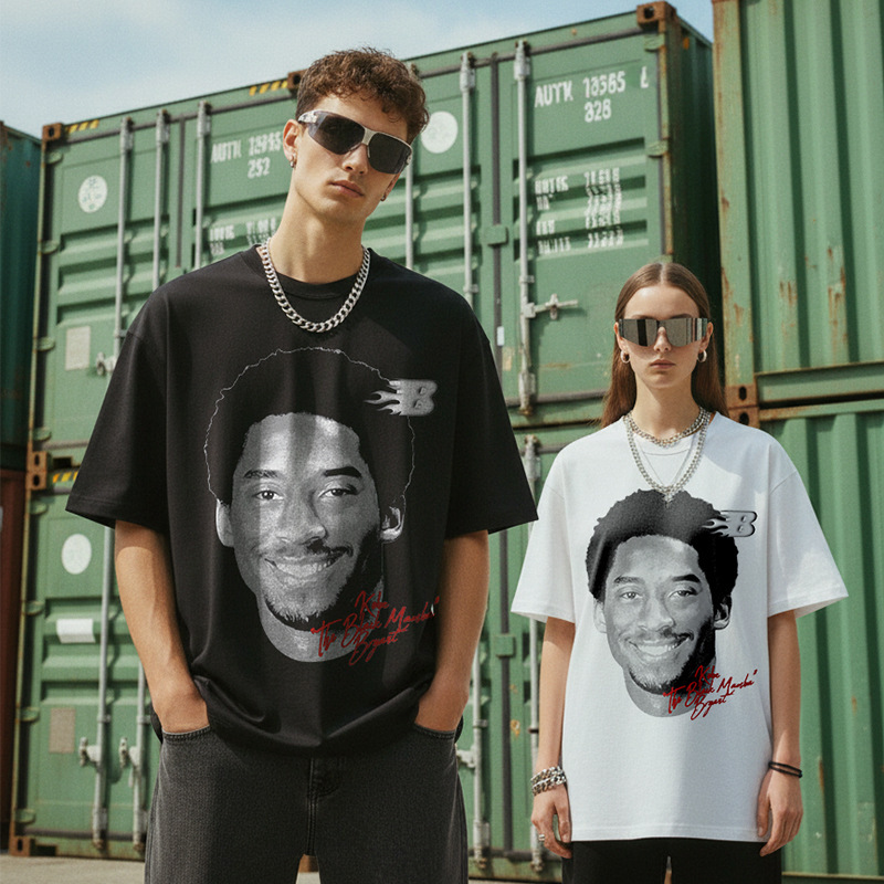 Kobe Kobe Large Print Short-Sleeve T-Shirt, Washed and Versatile, Round Neck, Heavyweight Pure Cotton, Trendy Kobe Ip Keywords