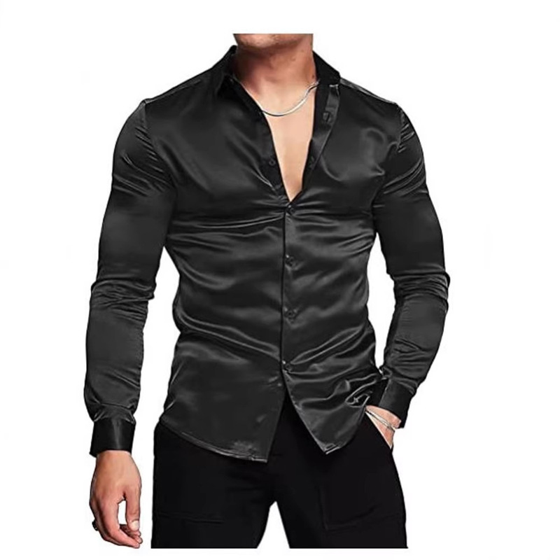 Foreign Trade 2026 Autumn Season Independent Site Amazon Hot-Selling European and American Fashion Men's Glossy Solid Color Party Shirt