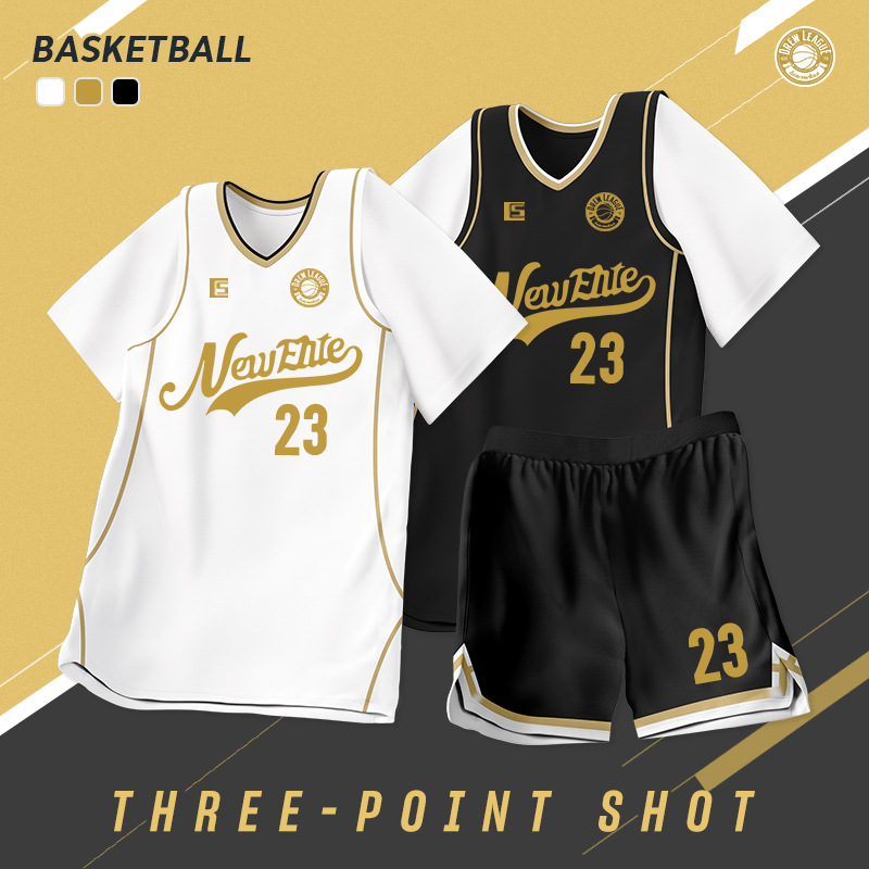 Short-Sleeved Basketball Uniform Set Printed Summer Men's and Women's Fake Two-Piece Student Class Uniform Basketball Game Training Team Uniform Group Purchase