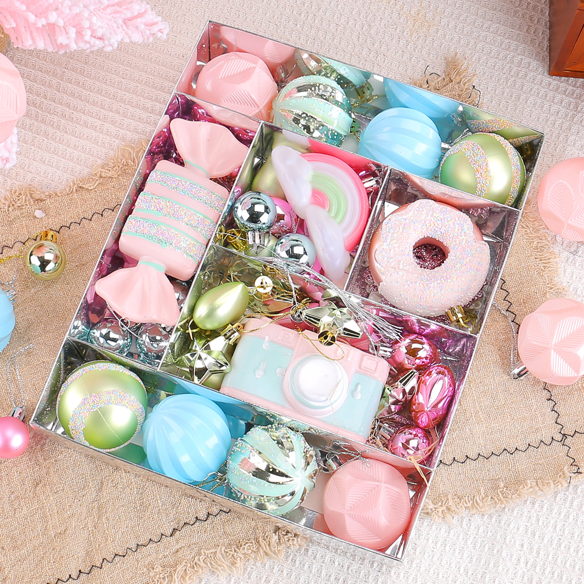 Navidad transfronteriza macaron set bolas de Navidad series de dulces de colorido bolas de plástico colgante árbol de Navidad