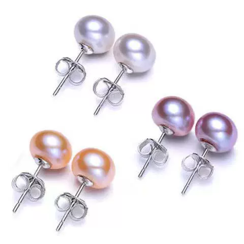 Natural Freshwater Pearl Earrings 925 Sterling Silver Needle Flat Round Simple Elegant Pearl Studs Light Luxury Niche 520 Gift