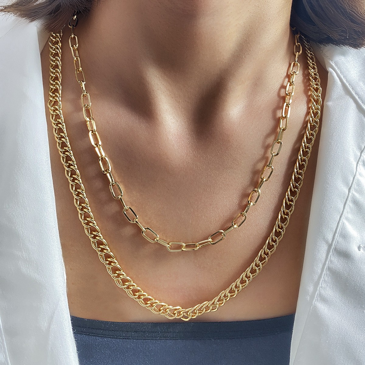 Collier à maillons en os de serpent superposés, style européen et américain, haut de gamme, luxe léger, collection française, très prisée à l'export._voghion.com