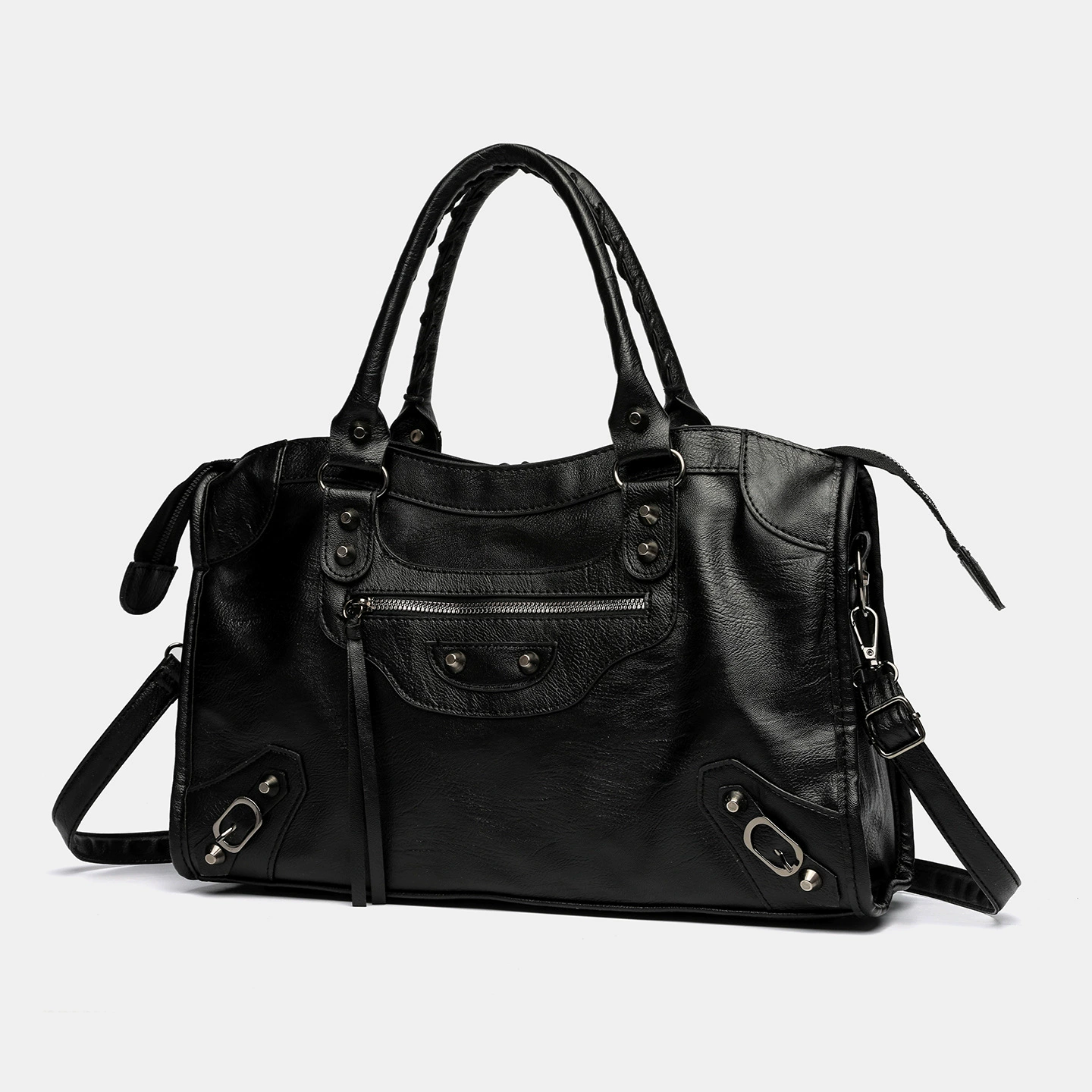 One-shoulder bag, spacious, black, single-strap everyday tote