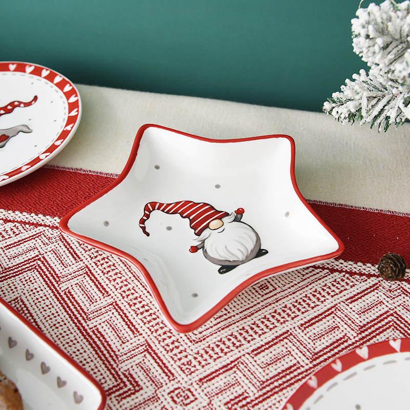 Nordic Santa Claus Placa de cerámica creativa de cinco estrellas Placa de vajilla en relieve plato de merienda